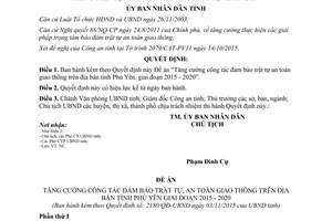 Quyết định 2180/QĐ-UBND tăng cường công tác đảm bảo trật tự an toàn giao thông Phú Yên 2015 2020