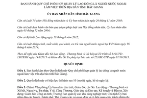 Quyết định 608/2015/QĐ-UBND quy chế phối hợp quản lý lao động người nước ngoài làm việc Bắc Giang