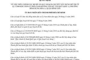 Quyết định 5605/QĐ-UBND điều chỉnh cục bộ quy hoạch xây dựng đô thị Khu dân cư Nam đường Tân Kỳ Tân Quý Hồ Chí Minh