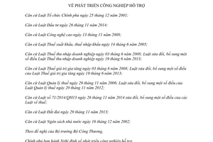 Nghị định 111/2015/NĐ-CP phát triển công nghiệp hỗ trợ