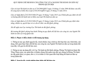 Thông tư 121/2015/TT-BQP chế độ báo cáo công tác ngành Thi hành án dân sự trong Quân đội