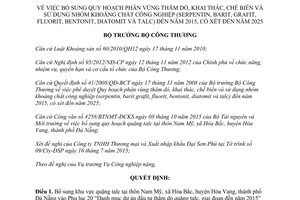 Quyết định 12006/QĐ-BCT phân vùng thăm dò khai thác chế biến sử dụng nhóm khoáng chất công nghiệp 2015