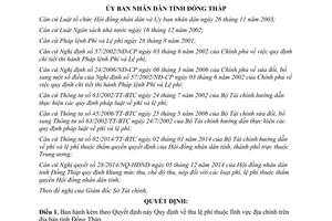 Quyết định 53/2015/QĐ-UBND thu lệ phí thuộc lĩnh vực địa chính Đồng Tháp