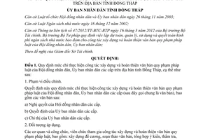 Quyết định 54/2015/QĐ-UBND chi thực hiện xây dựng hoàn thiện văn bản quy phạm pháp luật Đồng Tháp