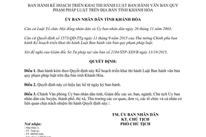 Quyết định 3157/QĐ-UBND kế hoạch triển khai thi hành Luật ban hành văn bản quy phạm pháp luật Khánh Hòa 2015