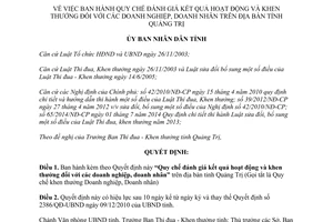 Quyết định 27/2015/QĐ-UBND hoạt động khen thưởng đối với doanh nghiệp doanh nhân Quảng Trị