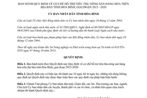 Quyết định 33/2015/QĐ-UBND cơ chế hỗ trợ tiêu thụ nông sản hàng hóa Hòa Bình 2015 2020