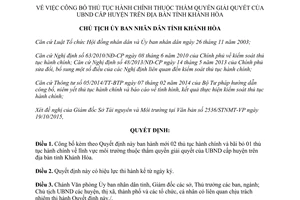 Quyết định 3153/QĐ-UBND thủ tục hành chính ủy ban nhân dân huyện Khánh Hòa 2015