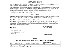 Quyết định 4684/QĐ-BYT thủ tục hành chính lĩnh vực tổ chức cán bộ thuộc chức năng quản lý của Bộ y tế 2015