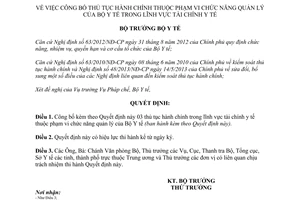 Quyết định 4683/QĐ-BYT thủ tục hành chính thuộc chức năng quản lý bộ y tế lĩnh vực tài chính y tế 2015