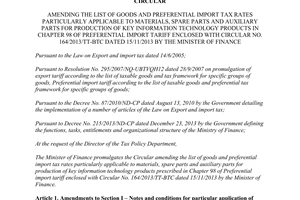 Circular No. 164/2015/TT-BTC amending the list of goods and preferential import tax rates particularly