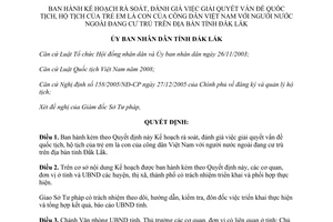 Quyết định 2976/QĐ-UBND quốc tịch hộ tịch của con công dân Việt Nam người nước ngoài Đắk Lắk 2015