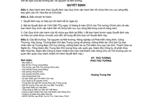 Quyết định 1911/QĐ-TTg Quy trình vận hành liên hồ chứa trên lưu vực sông Mã 2015