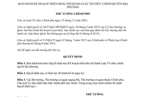 Quyết định 1910/QĐ-TTg kế hoạch triển khai thi hành Luật Tổ chức chính quyền địa phương 2015