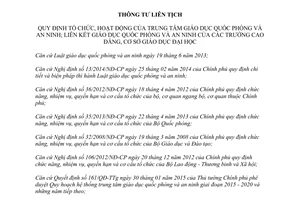 Thông tư liên tịch 123/2015/TTLT-BQP-BGDĐT-BLĐTBXH tổ chức trung tâm giáo dục quốc phòng an ninh