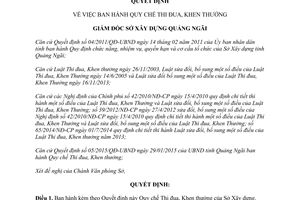 Quyết định 1752/QĐ-SXD quy chế thi đua khen thưởng Quảng Ngãi 2015