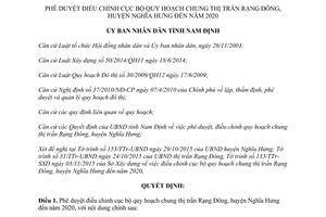 Quyết định 2337/QĐ-UBND phê duyệt điều chỉnh cục bộ quy hoạch chung thị trấn Rạng Đông Nam Định 2015