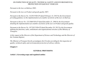 Circular 63/2015/TT-BGTVT inspection quality technical safety environmental protection railway vehicles