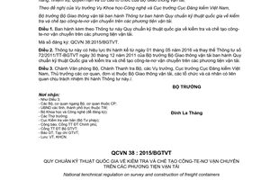 Thông tư 64/2015/TT-BGTVT quy chuẩn kỹ thuật quốc gia kiểm tra chế tạo côngtenơ vận chuyển phương tiện vận tải