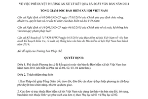 Quyết định 1303/QĐ-BHXH phương án xử lý kết quả rà soát văn bản năm 2014 2015