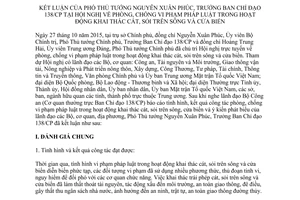 Thông báo 357/TB-VPCP kết luận Phó Thủ tướng Nguyễn Xuân Phúc vi phạm pháp luật khai thác cát sỏi sông cửa biển 2015