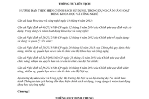 Thông tư liên tịch 21/2015/TTLT-BKHCN-BNV-BTC hướng dẫn trọng dụng cá nhân hoạt động khoa học công nghệ