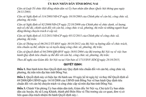 Quyết định 39/2015/QĐ-UBND tiêu chuẩn đối với cán bộ công chức xã phường thị trấn Đồng Nai