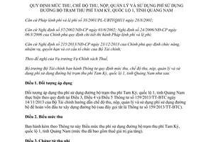 Thông tư 168/2015/TT-BTC thu nộp quản lý sử dụng phí sử dụng đường bộ trạm thu phí Tam Kỳ Quảng Nam