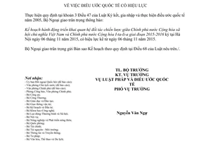 Thông báo 08/2016/TB-LPQT Kế hoạch hành động triển khai quan hệ đối tác chiến lược Việt Nam và Italia