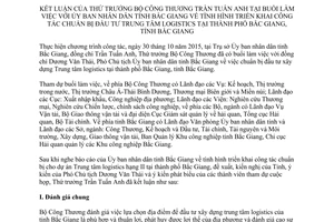 Thông báo 369/TB-BCT kết luận thứ trưởng bộ công thương đầu tư xây dựng trung tâm logistics Bắc Giang 2015