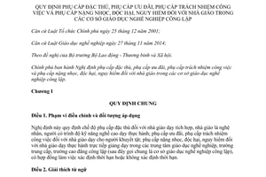 Nghị định 113/2015/NĐ-CP phụ cấp đặc thù trách nhiệm công việc nguy hiểm nhà giáo cơ sở giáo dục nghề nghiệp