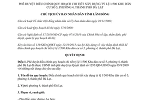 Quyết định 2412/QĐ-UBND điều chỉnh quy hoạch chi tiết khu dân cư số 5 Đà Lạt Lâm Đồng 2015