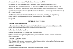 Circular No. 70/2015/TT-BGTVT inspection technical safety environmental protection means road transport