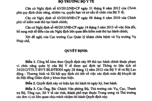 Quyết định 4760/QĐ-BYT thủ tục hành chính sửa đổi bổ sung thuộc phạm vi chức năng quản lý bộ y tế 2015