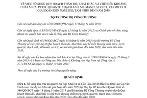 Quyết định 12204/QĐ-BCT thăm dò khai thác chế biến khoáng chất mica pyrit quarzit thạch anh silimanit 2015