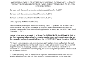 Decree of Government No. 114/2015/ND-CP amending 29/2008/ND-CP industrial parks export processing zones