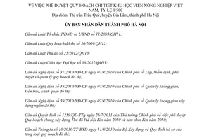 Quyết định 6028/QĐ-UBND quy hoạch chi tiết Khu học viện Nông nghiệp Việt Nam Hà Nội 2015