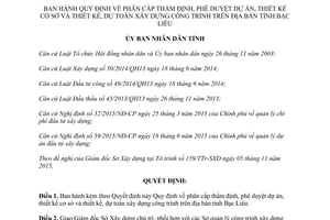 Quyết định 19/2015/QĐ-UBND phân cấp thẩm định phê duyệt dự án thiết kế cơ sở thiết kế dự toán xây dựng công trình Bạc Liêu