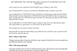 Thông tư 170/2015/TT-BTC mức thu chế độ thu nộp quản lý lệ phí thẻ căn cước công dân