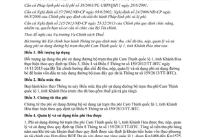 Thông tư 172/2015/TT-BTC mức chế độ thu nộp quản lý sử dụng phí đường bộ trạm Cam Thịnh quốc lộ 1 Khánh Hòa