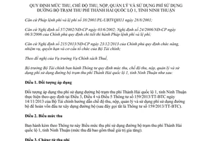 Thông tư 173/2015/TT-BTC mức chế độ thu nộp quản lý sử dụng phí đường bộ trạm thu phí Thành Hải quốc lộ 1 Ninh Thuận