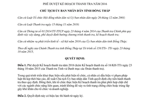 Quyết định 1269/QĐ-UBND-HC Kế hoạch thanh tra Đồng Tháp 2016