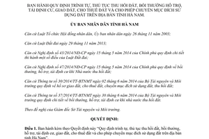 Quyết định 29/2015/QĐ-UBND thu hồi đất bồi thường hỗ trợ tái định cư giao đất cho thuê Hà Nam