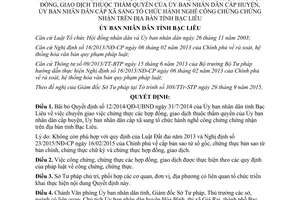 Quyết định 120/QĐ-UBND bãi bỏ 12/2014/QĐ-UBND chuyển giao việc chứng thực hợp đồng giao dịch Bạc Liêu 2015