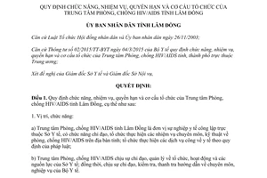 Quyết định 2420/QĐ-UBND chức năng cơ cấu tổ chức trung tâm phòng chống HIV/AIDS Lâm Đồng 2015