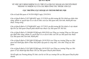 Quyết định 1530/QĐ-HQHN nhiệm vụ cụ thể chi cục hải quan chuyển phát nhanh đội công tác Hà Nội 2015