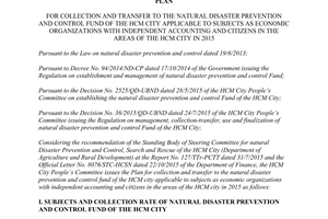 Plan No. 6914/KH-UBND collection transfer to the natural disaster prevention control fund Ho Chi Minh
