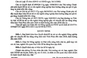Quyết định 3216/QĐ-UBND tái cơ cấu ngành nông nghiệp gắn với chuyển đổi lao động nông thôn Vĩnh Phúc