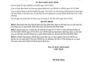 Quyết định 36/2015/QĐ-UBND cơ chế một cửa một cửa liên thông cơ quan hành chính Bình Định
