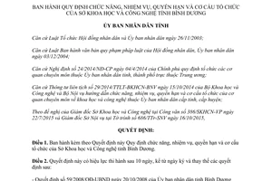 Quyết định 51/2015/QĐ-UBND cơ cấu tổ chức của Sở Khoa học Công nghệ tỉnh Bình Dương